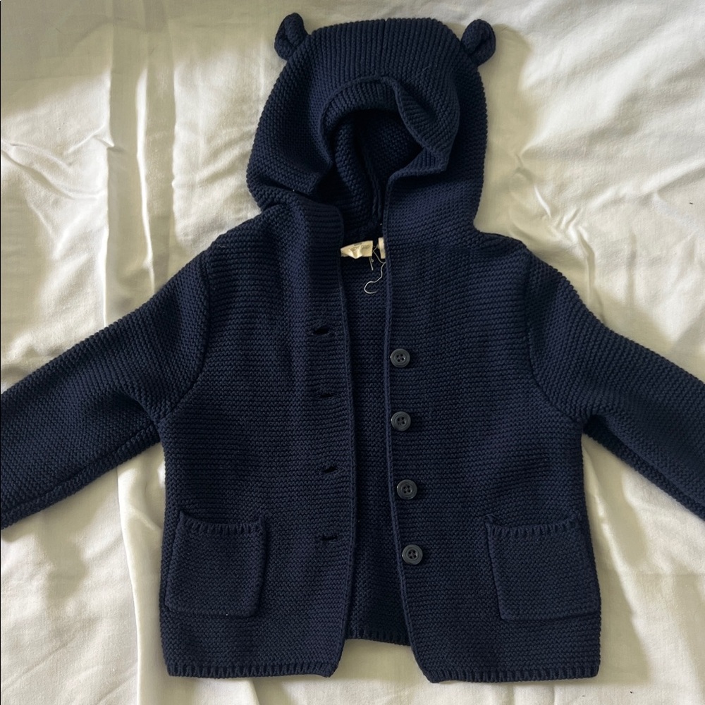 Gap Baby Boys Navy Blue Knit Hooded Cardigan with Bear Ears 12-18M